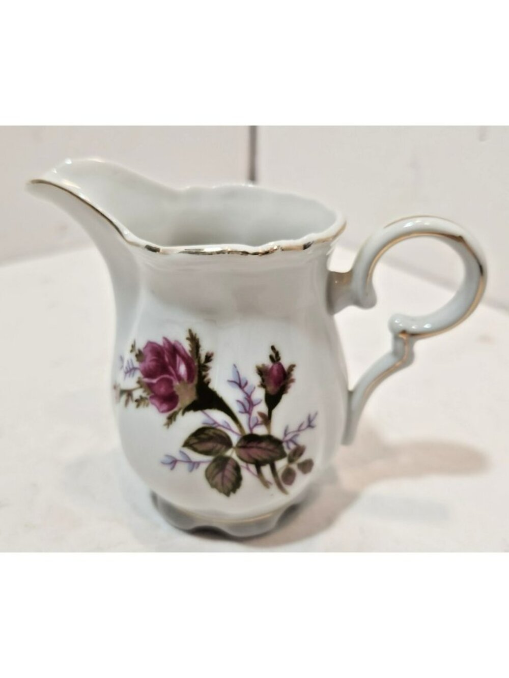 Vintage Rose Pattern Porcelain Creamer Made in Japan Gold Trim